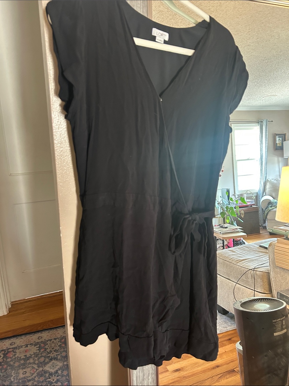 LOFT Black Wrap Mini Dress with Tie Waist